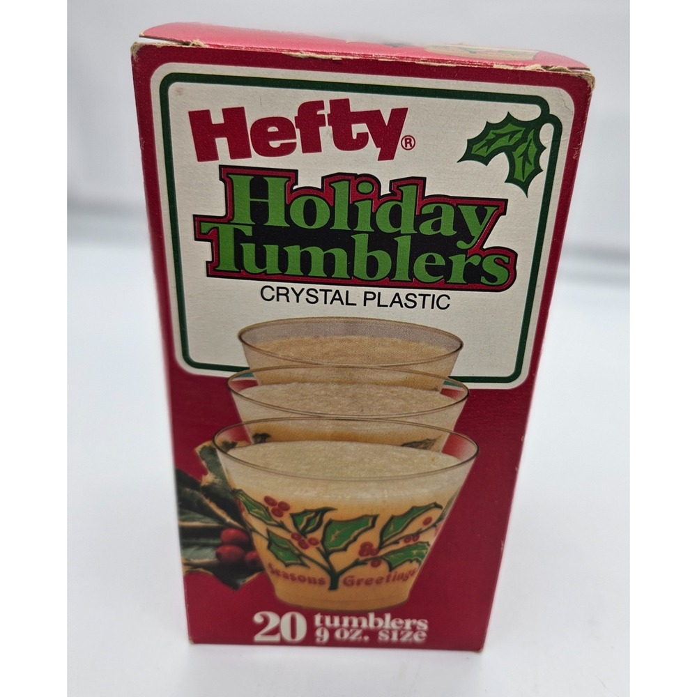 Vintage Hefty Holiday Tumblers 16 Count 9 oz‎ Crystal Plastic Seasons Greetings